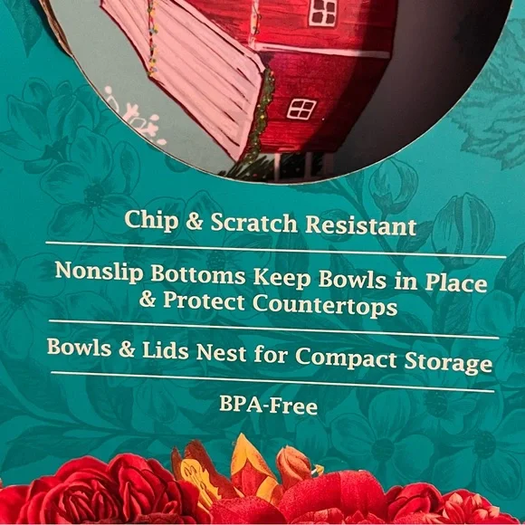 Pioneer Woman Holiday barn melamine nesting serving bowl set with lids farmhouse - Picture 6 of 10